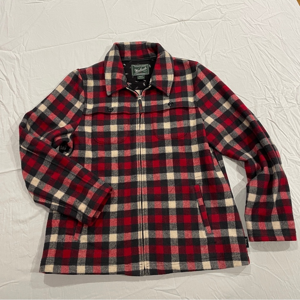 WOOLRICH Women’s Red and Black Plaid Wool Blend Shirt Jacket Size L